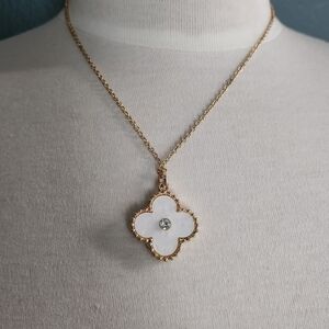Reversible Gold-Tone Mother-of-Pearl Clover Pendant Necklace - White/Black
